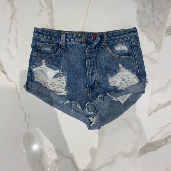 Ripped Blue distressed jean shorts - Picture 1 of 3